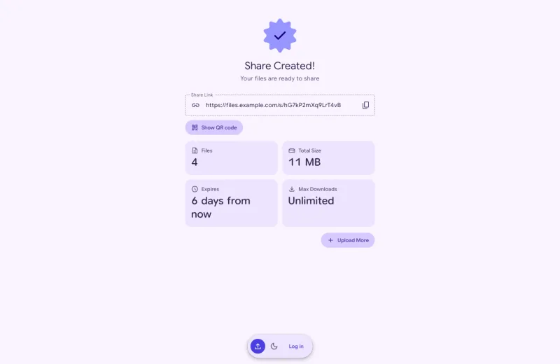 A new share with its link and QR code button