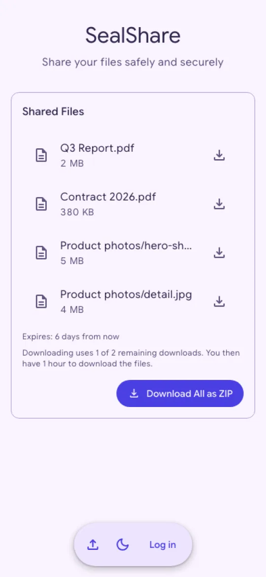 The download page on a phone