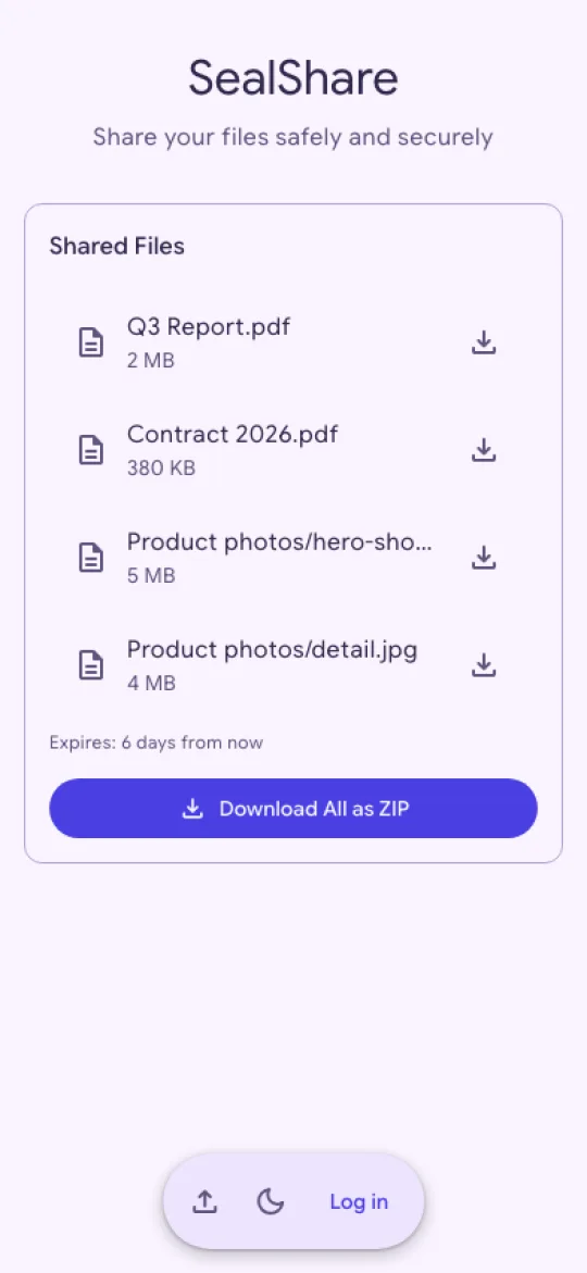 The recipient's download page on a phone