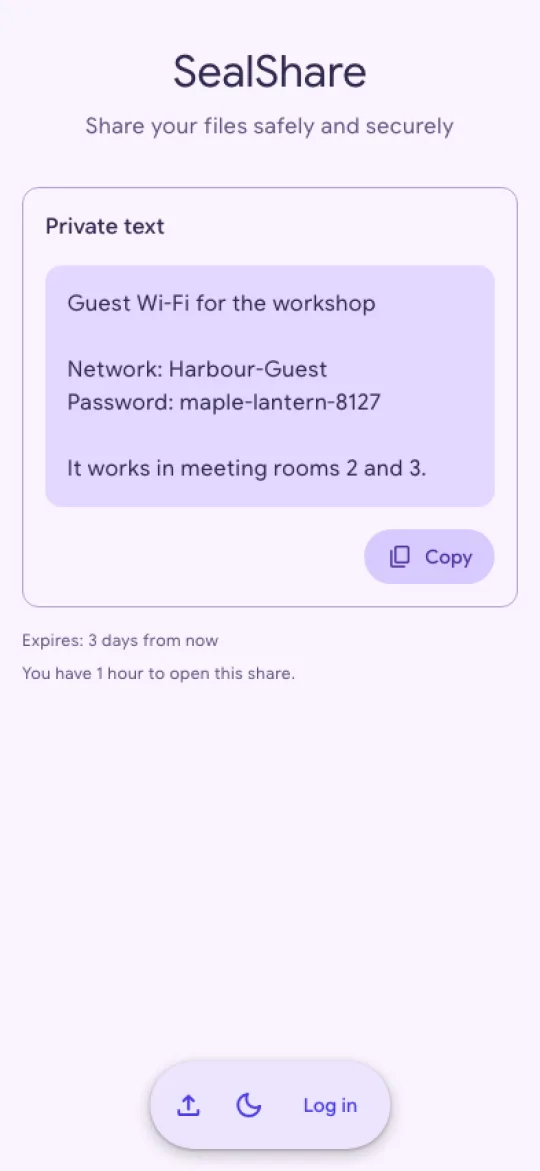 A shared Wi-Fi password on a phone, shown after the recipient pressed Show text